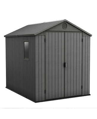 Keter Darwin 6 Foot x 8 Foot Outdoor Garden Tool Storage Shed w/Window, Graphite