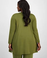 Ak Anne Klein Plus Open-Front Side-Slit Cardigan
