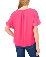 CeCe Women's Short-Sleeve Half Button Flowy Blouse