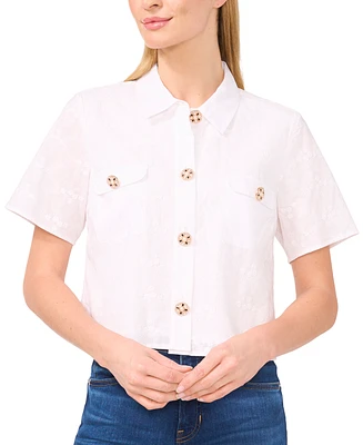 CeCe Women's Patch-Pocket Short-Sleeve Button Down Shirt
