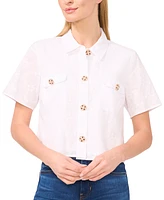 CeCe Women's Patch-Pocket Short-Sleeve Button Down Shirt