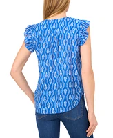CeCe Women's Floral Button-Front Ruffle-Sleeve Blouse