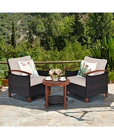 Gymax 3PCS Outdoor Patio Rattan Conversation Set Outdoor Furniture Set w/ Cushion