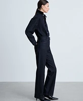 Mango Women's Denim Belted Jumpsuit