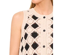 CeCe Women's Cotton Contrast-Pattern Sleeveless Cardigan