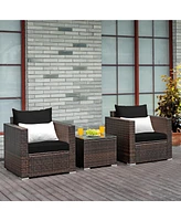 Gymax 3 Piece Outdoor Patio Rattan Conversation Furniture Set w/ Cushions & Coffee Table