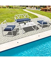 Gymax 4 Piece Outdoor Conversation Set Patio Furniture Set Metal Frame w/ Cushions