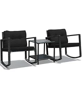 Gymax Set of 3 Rattan Patio Furniture Set Rocking Chair Set w/ Cushions Table
