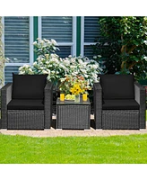 Gymax 3 Piece Rattan Outdoor Patio Conversation Furniture Set w/ Cushions