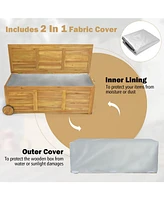 Rolling Patio Wooden Deck Box with 2 Wheels and Side Handle for Outdoor