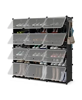 12-Cube 48 Pairs Portable Shoe Shelves with Hook