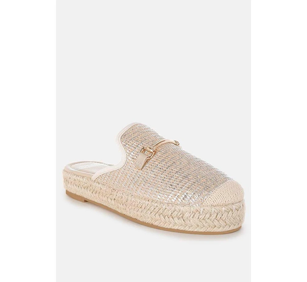 Marama Horsebit Embellished Raffia Mules