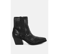 Artisole Woven Pleather Block Heel Boots