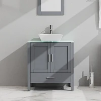 Casainc 30" Gray Bathroom Vanity and Sink Combo Glass Top Cabinet With Mirror