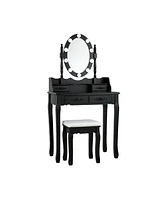 Makeup Dressing Table with Touch Switch Lighted Mirror and Cushioned Stool
