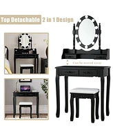 Makeup Dressing Table with Touch Switch Lighted Mirror and Cushioned Stool