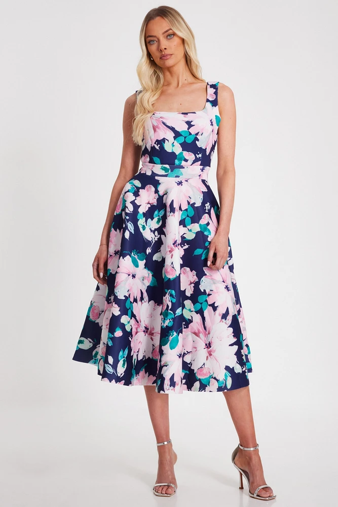 Quiz Women's Floral Scuba Foam Square Neck Maxi Skater