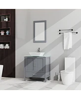 Casainc 30" Gray Bathroom Vanity and Sink Combo Glass Top Cabinet With Mirror