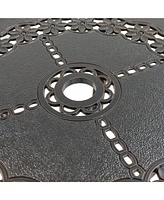 Inches Outdoor Bistro Table with Umbrella Hole Cast Aluminium Patio Dining Round Table