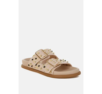 Jayata Metallic Stud Embellished Sliders
