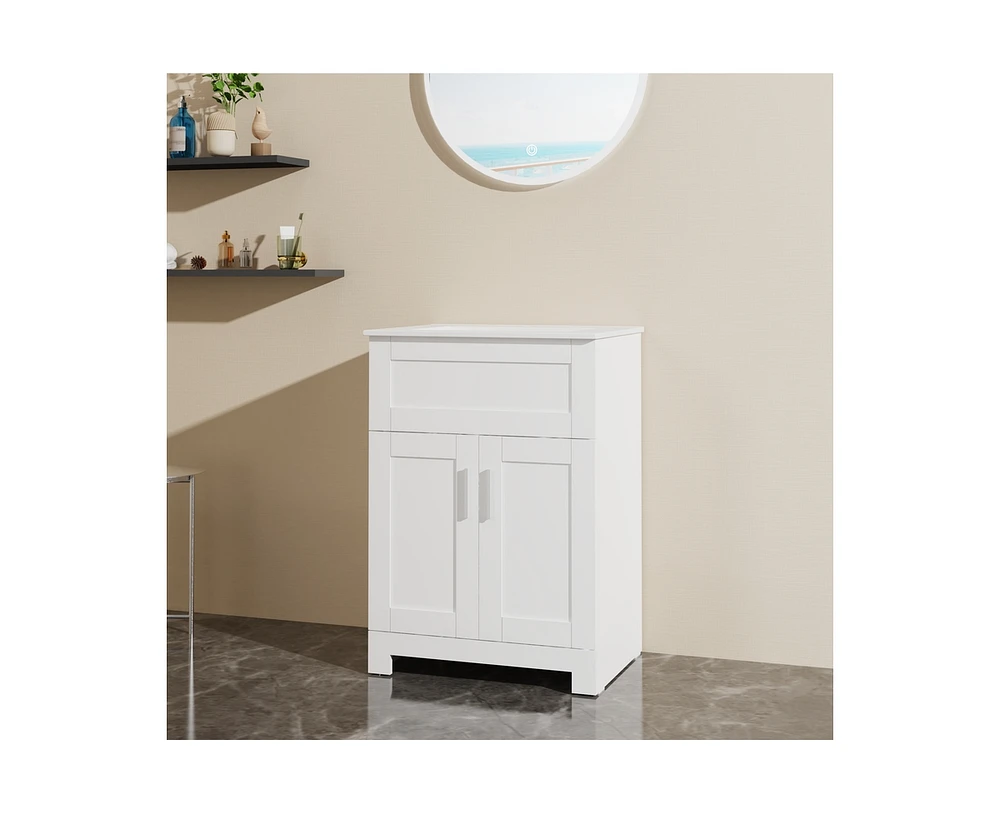 Casainc 24" White Sink Bathroom Vanity Laundry Cabinet Combo