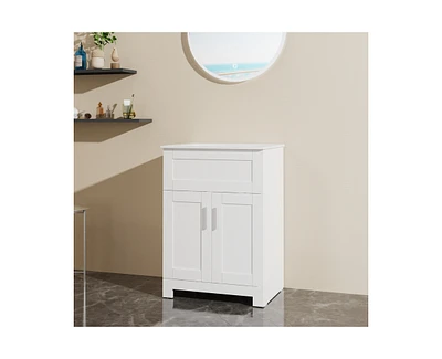Casainc 24" White Sink Bathroom Vanity Laundry Cabinet Combo
