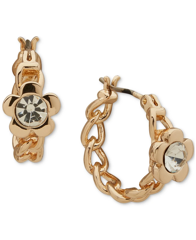 Karl Lagerfeld Paris Gold-Tone Stone Flower Chain Link Small Hoop Earrings, 0.51"