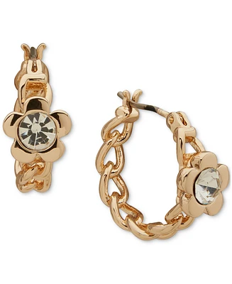Karl Lagerfeld Paris Gold-Tone Stone Flower Chain Link Small Hoop Earrings, 0.51"