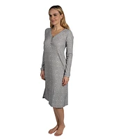 Tahari Women's Long Sleeve Fleece Henley Nightshirt Lounger