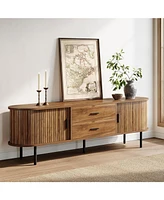 Tribesigns 70" Mid-Century Modern Tv Stand for 75" Tv, Fluted Entertainment Center with Sliding Tambour Doors, Drawers and Adjustable Shelves, Walnut