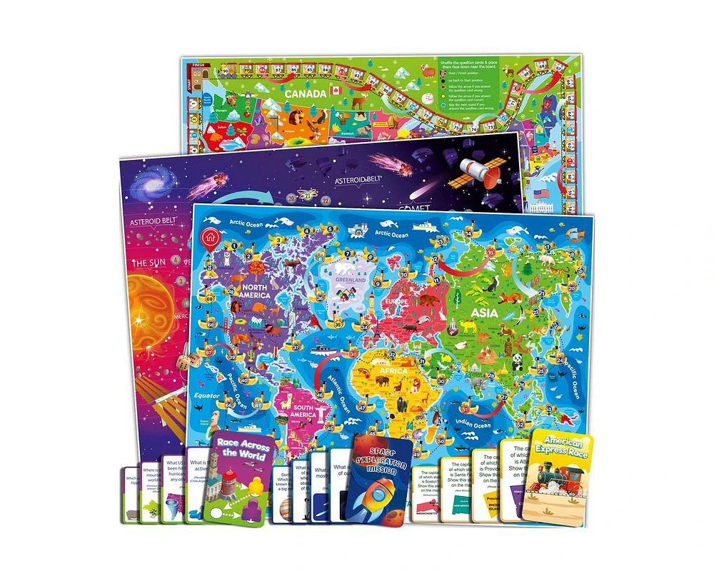 Quokka 3X Set Learning Board Games for Kids 6-8 - Educational Trivia Cards Ages 8-12