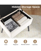 Velvet Storage Ottoman with Solid Wood Legs for Living Room Bedroom