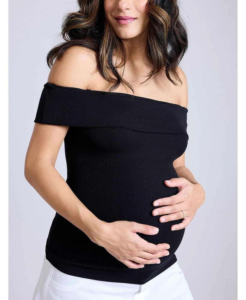 Motherhood Maternity Rib Knit Short Sleeve Off The Shoulder Top