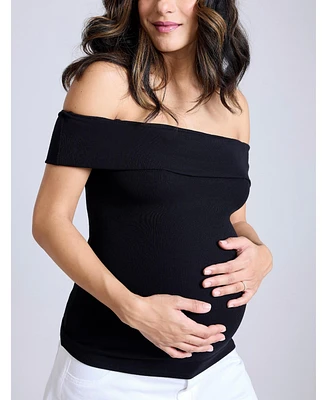 Motherhood Maternity Rib Knit Short Sleeve Off The Shoulder Top