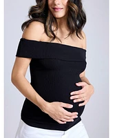Motherhood Maternity Rib Knit Short Sleeve Off The Shoulder Top