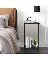2-Tier Industrial End Table with Metal Mesh Storage Shelves