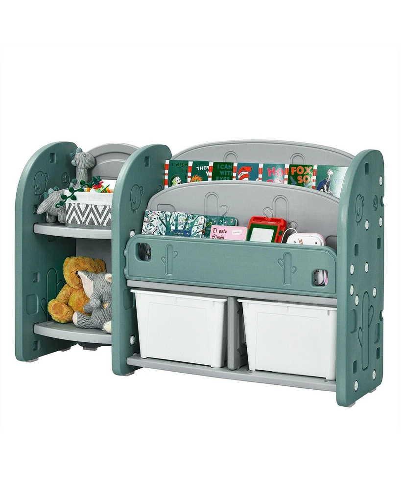 Kids Toy Storage Organizer with 2-Tier Bookshelf and Plastic Bins