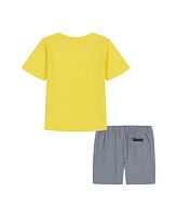 Quiksilver Toddler and Little Boys 2-Piece Circle Logo Short Sleeve Graphic T-Shirt Stretch Tech Shorts Set