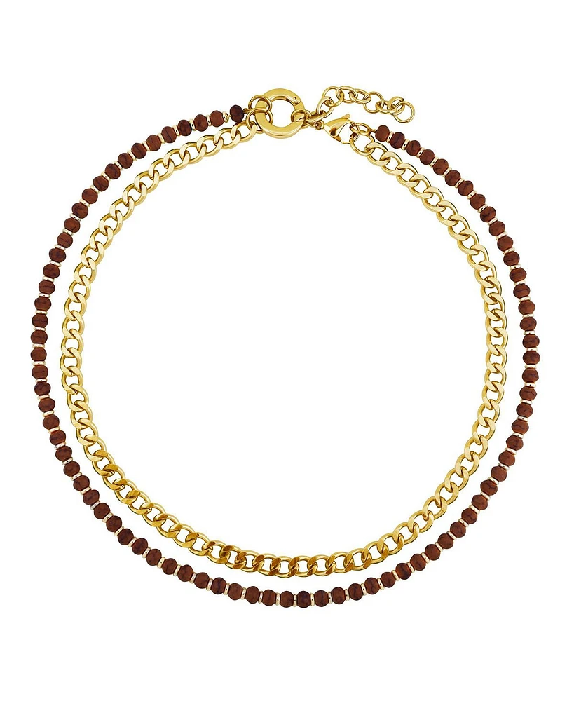 Cleo Red Mahogany Jasper Beaded Necklace in 18k Gold-Plated Stainless Steel