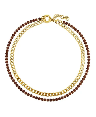Cleo Red Mahogany Jasper Beaded Necklace in 18k Gold-Plated Stainless Steel