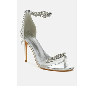 Traben Rhinestones Chain Metallic Stiletto Sandals