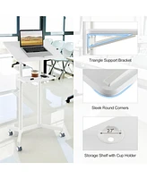 Mobile Lectern Podium Height-adjustable Rolling Laptop Cart with Tilting Top Storage Tray