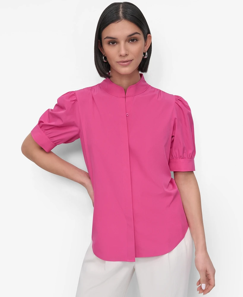 Dkny Petite Mandarin-Collar Puff-Shoulder Shirt