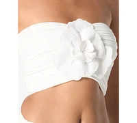 Carmen Marc Valvo Women's Flower Bandeau Crop Bikini Top