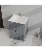 Casainc 24" Bathroom Sink Vanity Laundry Utility Gray Cabinet