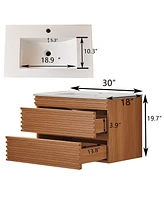 Casainc 30" Wall Mounted & Floating Single Vanity with Ceramic Sink