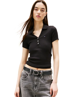 Tommy Jeans Women's Slim-Fit Ribbed Polo Shirt