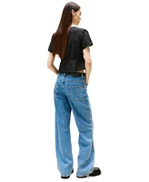 Tommy Jeans Women's Cotton Embroidered Plunging-Neck Blouse