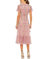 Mac Duggal Women's Embellished High Neck Cap Sleeve A Line Dress