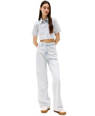 Tommy Jeans Womens Cropped Denim Shirt Wide Leg Jeans